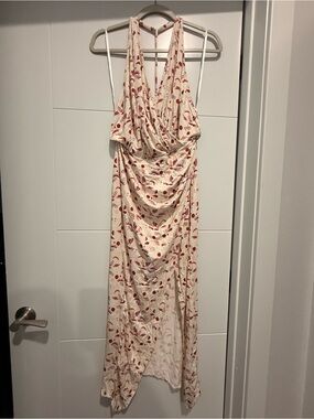 Free People Cream Halter Maxi Dress with Red Floral Print